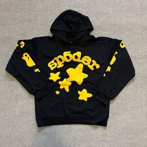 Black Hoodie with Yellow Star and Text Design